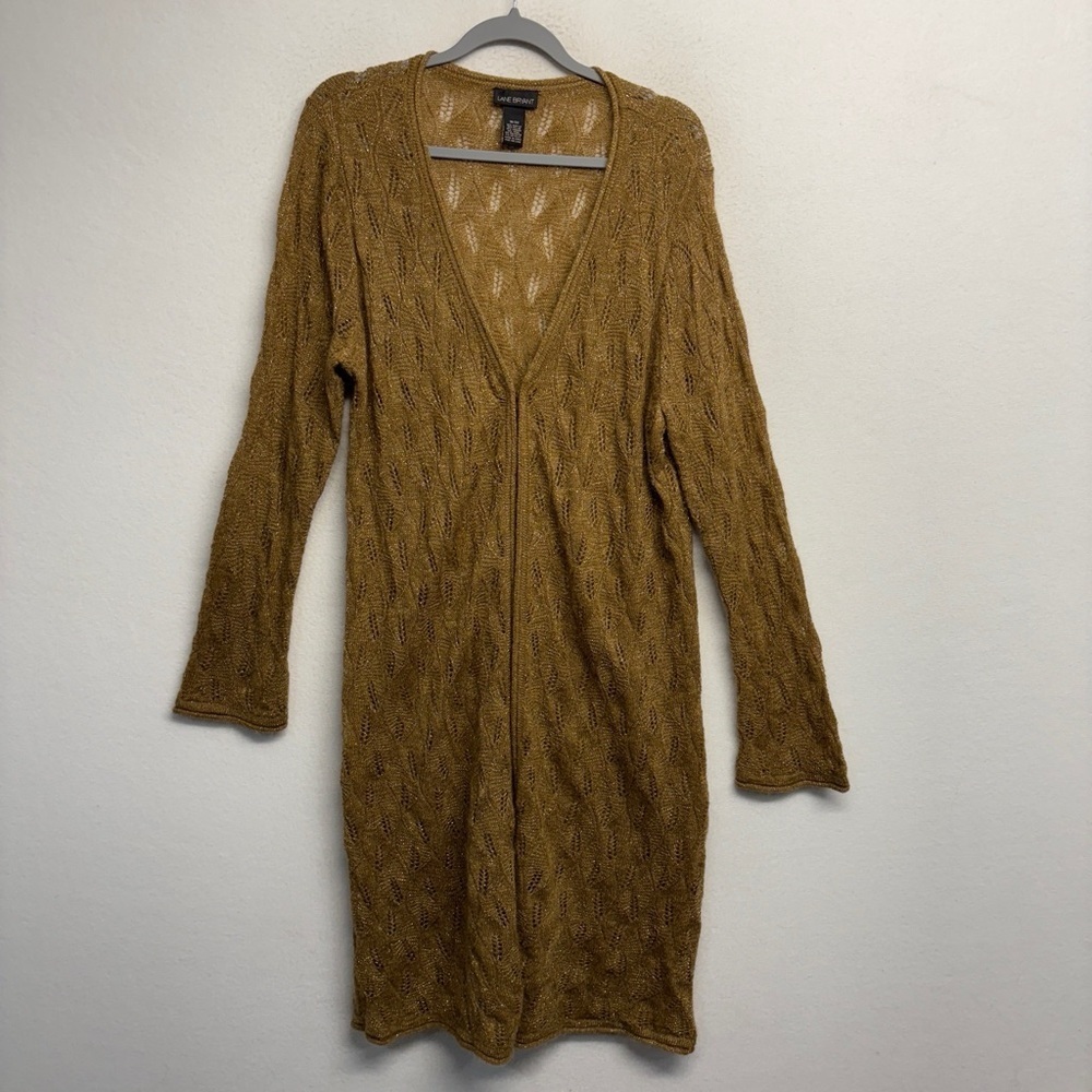 Lane Bryant Tan Duster Cardigan Sweater 18/20 gold thread mohair wool acrylic